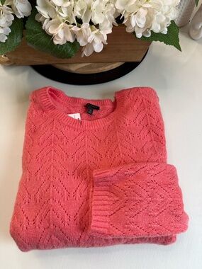 Ann Taylor Pink Openwork Chevron Knit Sweater